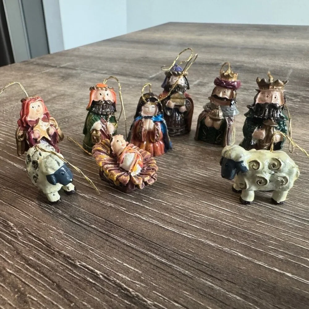 Set of 9 Miniature Nativity Christmas Ornaments